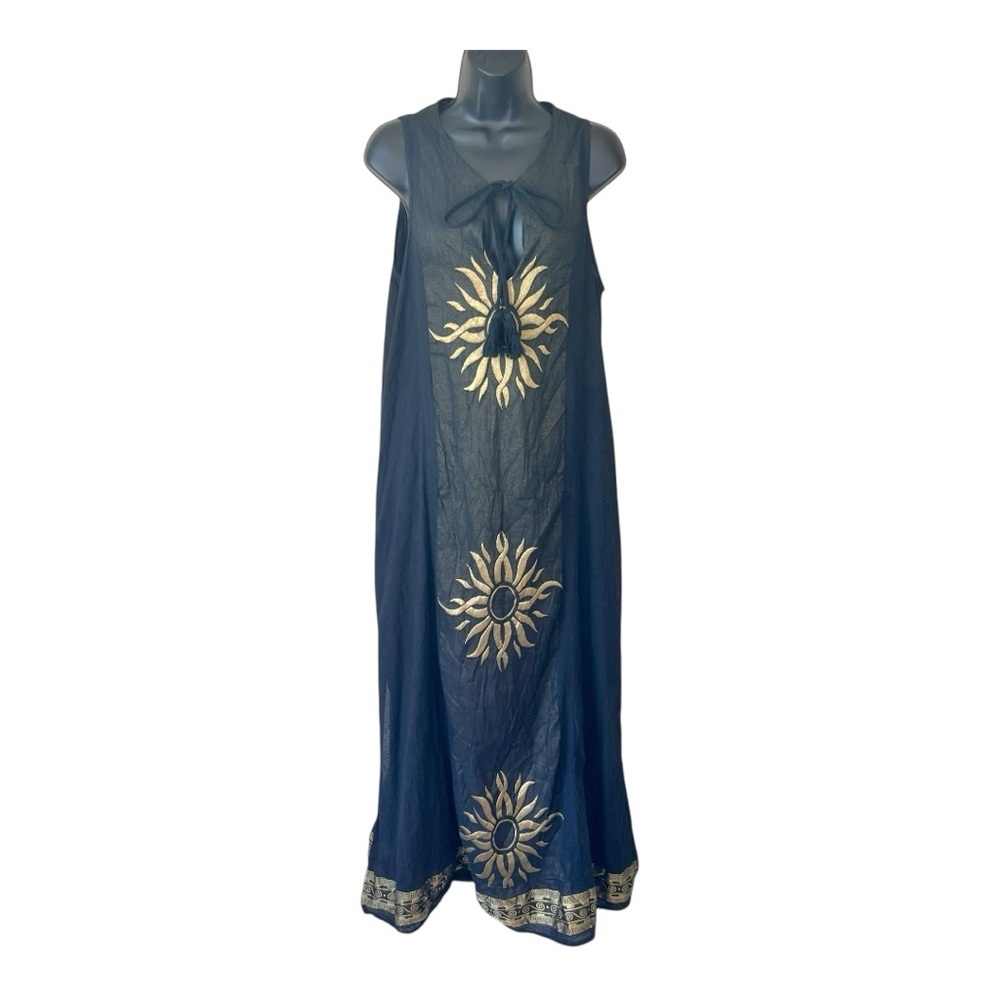 MYSTERY Executive design embroidered Black and Gold Sunburst Kaftan Dress